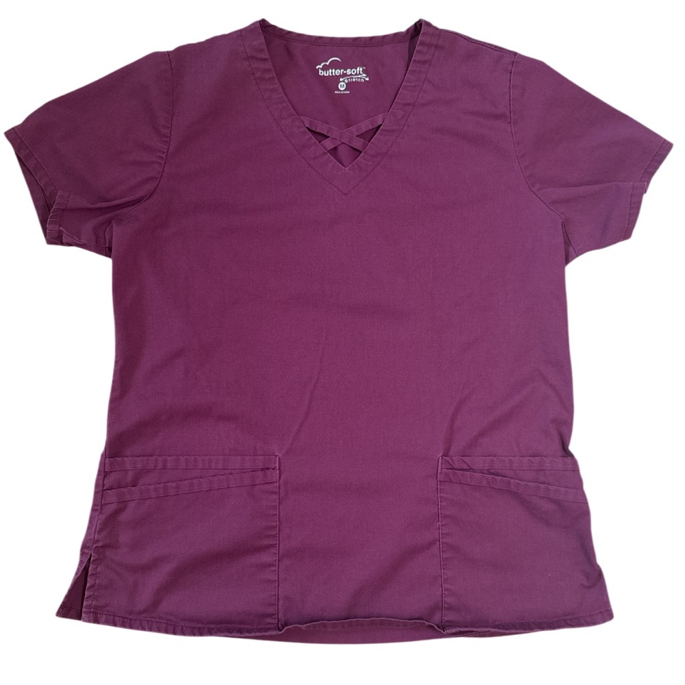 Butter-Soft Wine V-Neck Scrub Top Women’s Medium